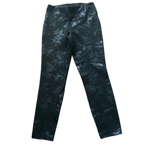 Soft Surroundings Pants Stretch Black Chrome Floral Thick S - Picture 2 of 8